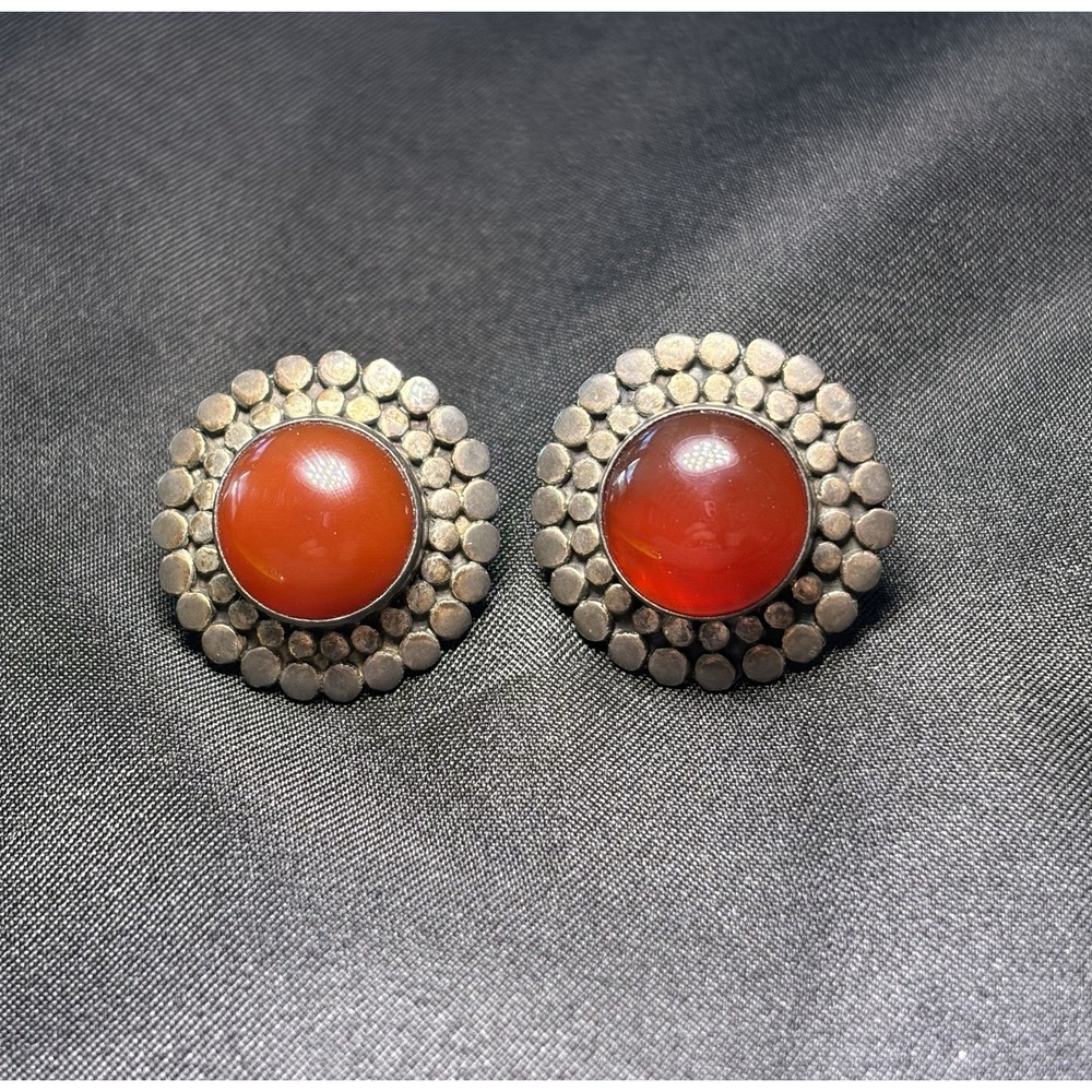 Vintage Sterling Silver 925 Carnelian Stud Earrings Jewelry Southwestern Native